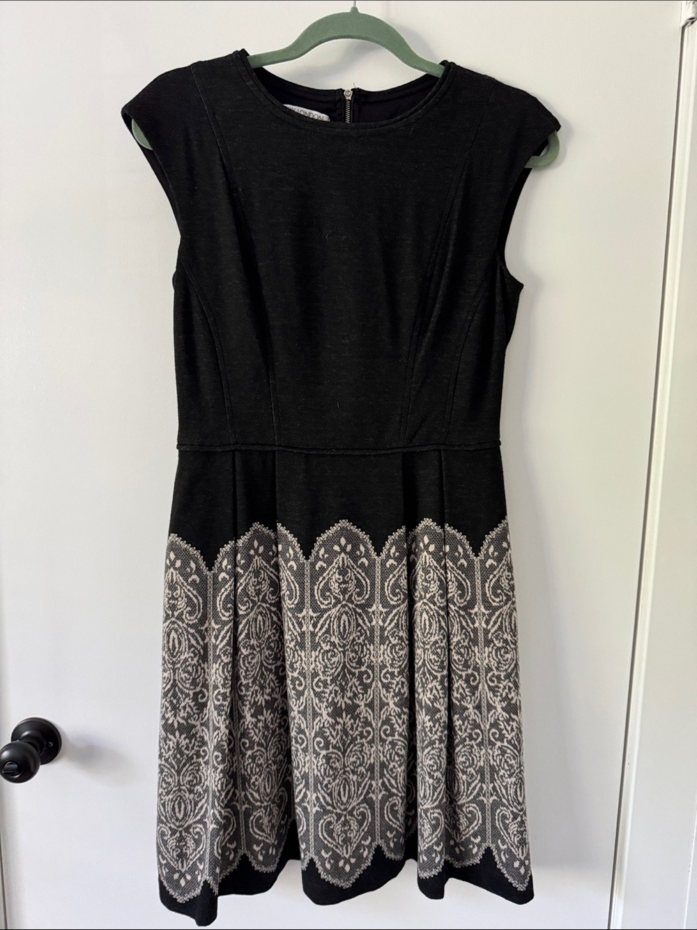 Maggy London Black Dress with Cream Pattern Midi